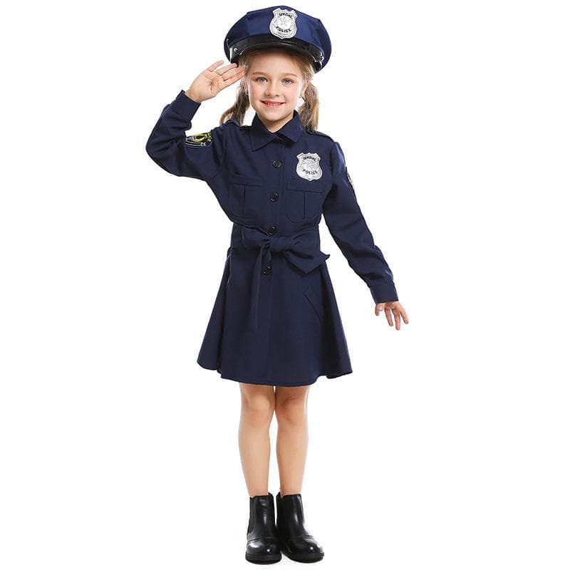 Fantasia de Polícia de Halloween para Meninas - Macacão de Manga Comprida Slim Fit 90cm azul escuro