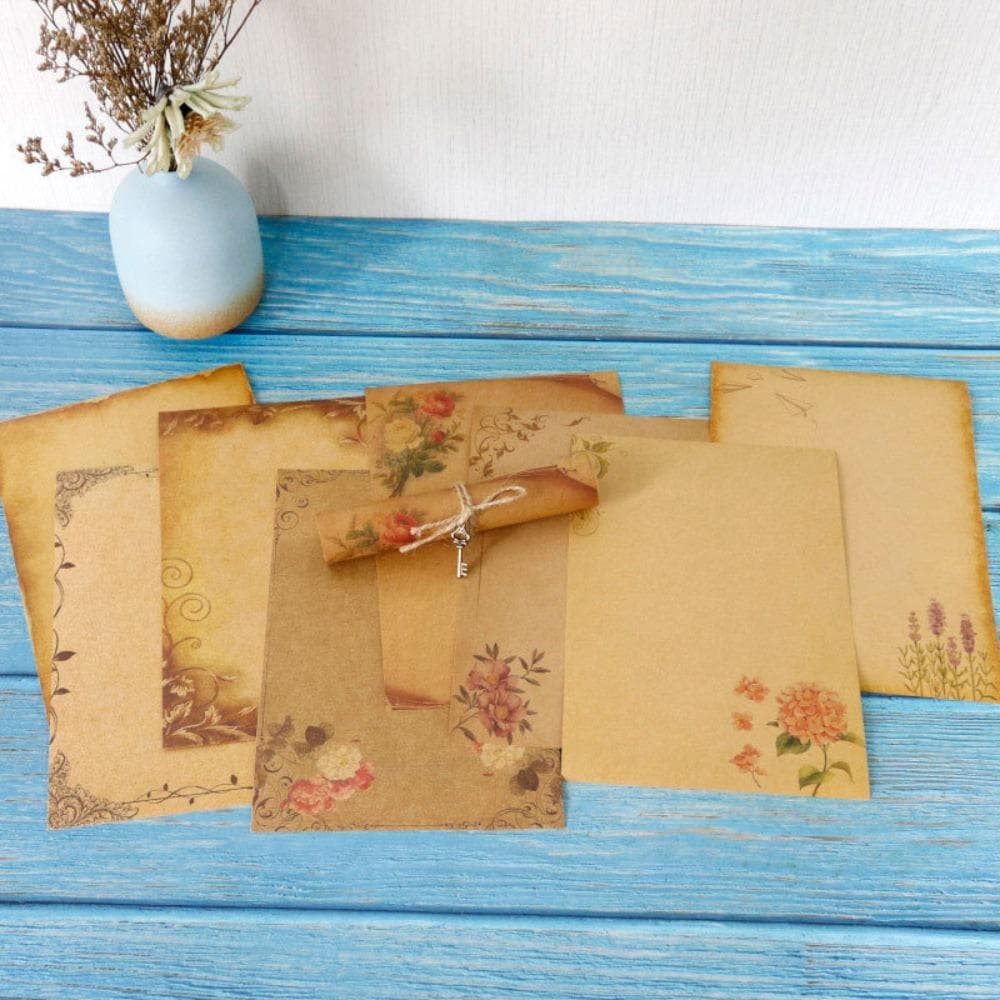 8 Peças Papel de Carta Impresso Colorido Antigo Papel de Papelaria Kraft para Escrever Papel de Escrita