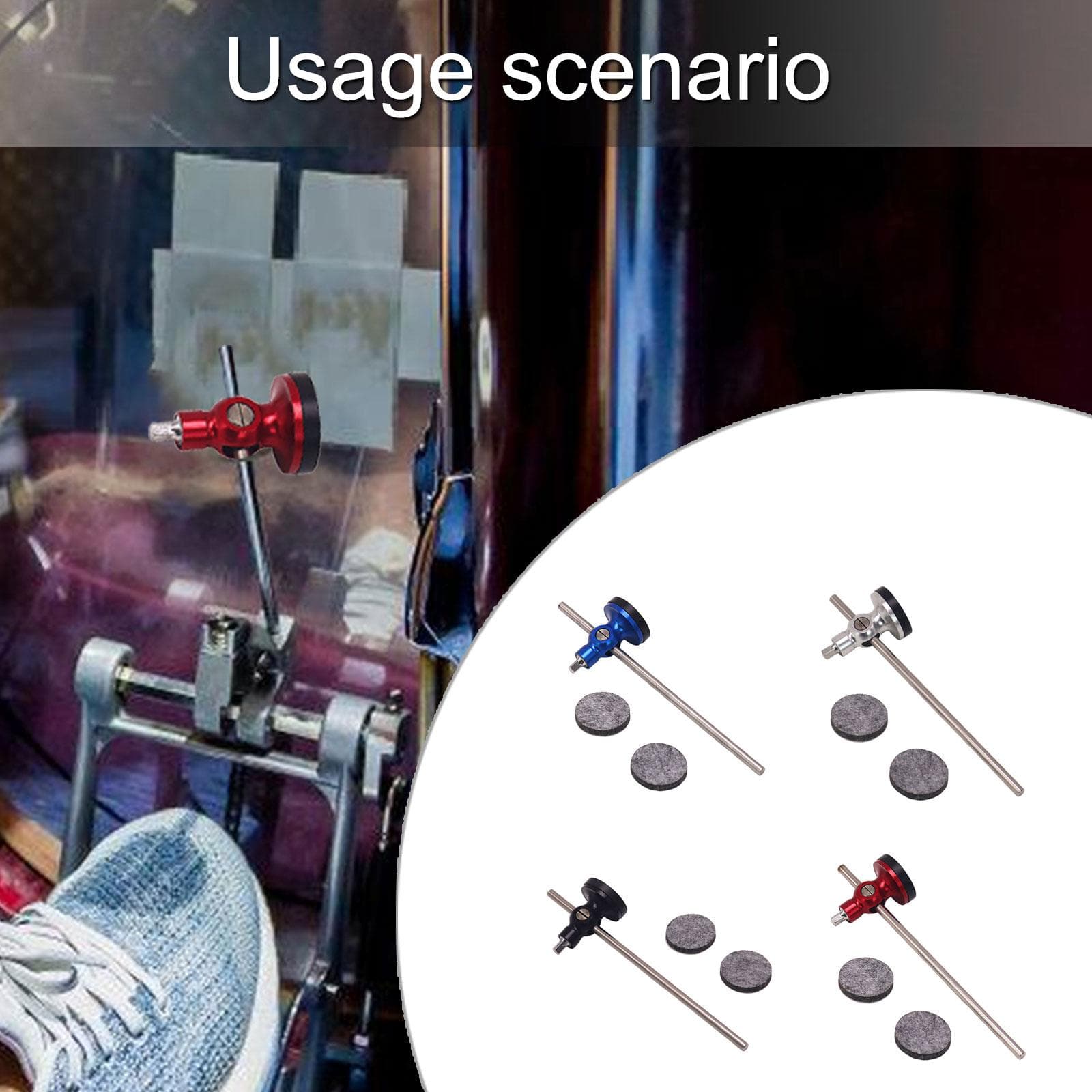 Pedal de bumbo ajustável, cabeça de martelo de liga de alumínio, pedal de bumbo, peças de instrumento de percussão prata