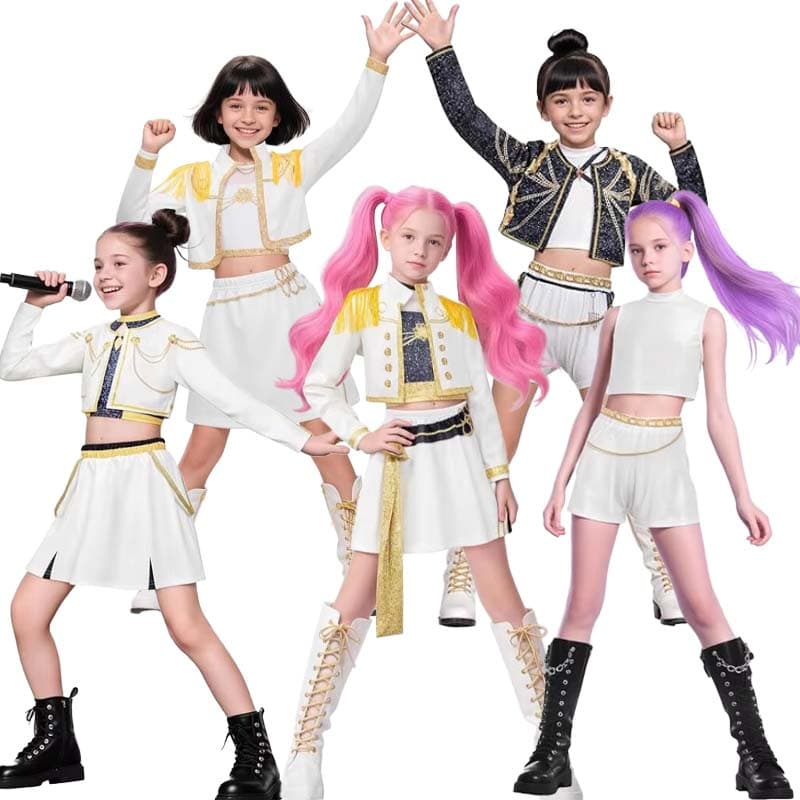 2025 Filme Rumi Fantasias Cosplay Halloween Anime Caçadores de Demônios Zoey Mira Uniforme Estampa 3D Palco Cantor Roupas de Dança Conjunto cm