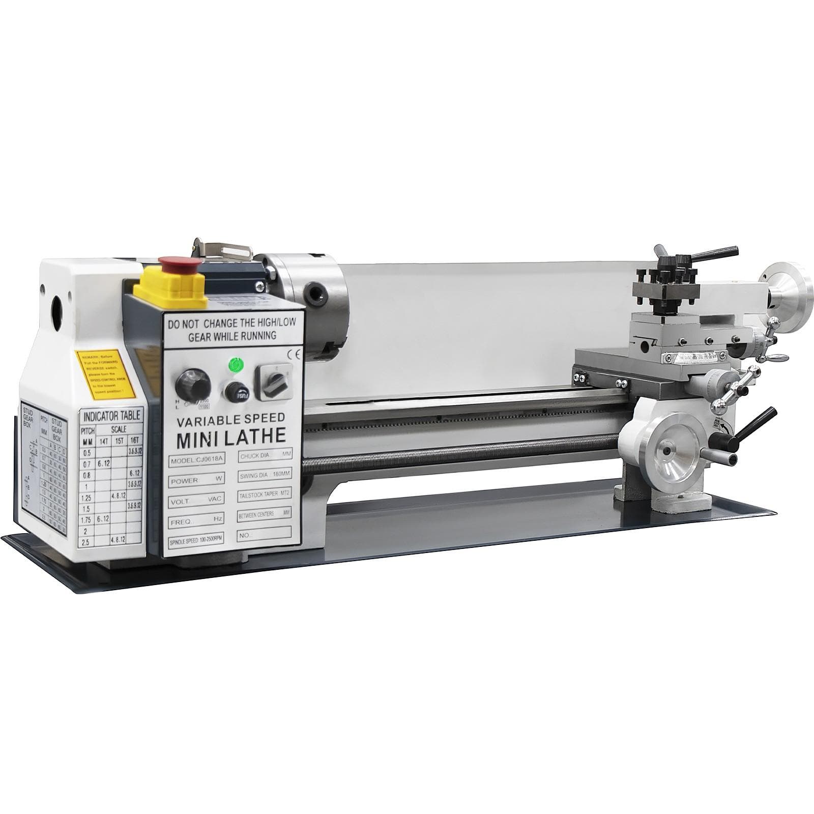 Torno 220V 180*350MM Engrenagens de Plástico sem Suporte de Ferramenta e Estrutura Central cinzento