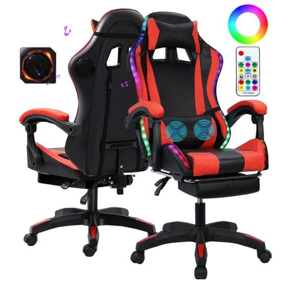 Cadeira Gamer com Alto-falantes Compatíveis com Bluetooth e Luzes LED RGB Cadeira Gamer Ergonômica com Massagem para Computador com Altura