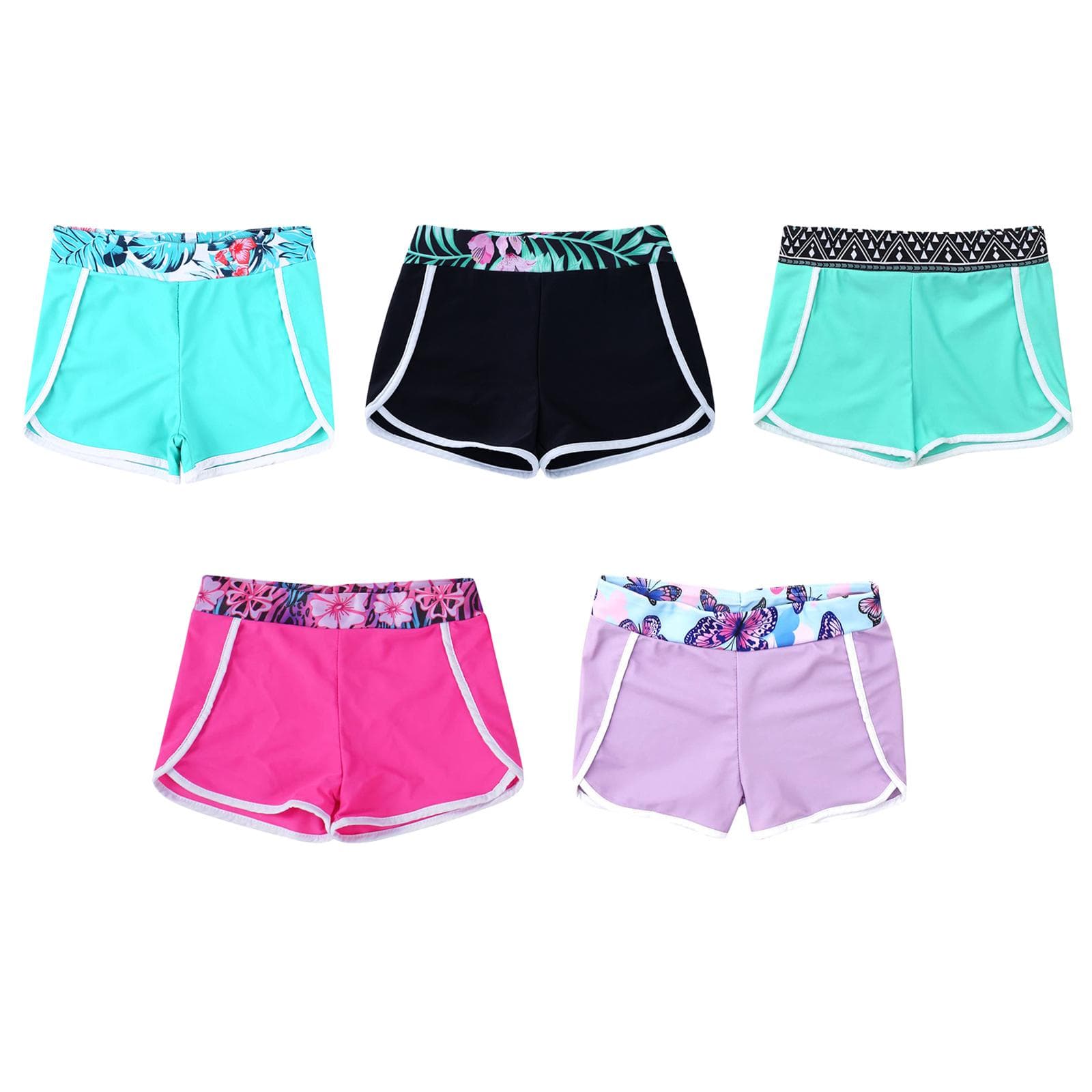 Crianças meninas impresso roupa de banho elástica cintura larga shorts para praia piscina banho natação férias cm turquesa