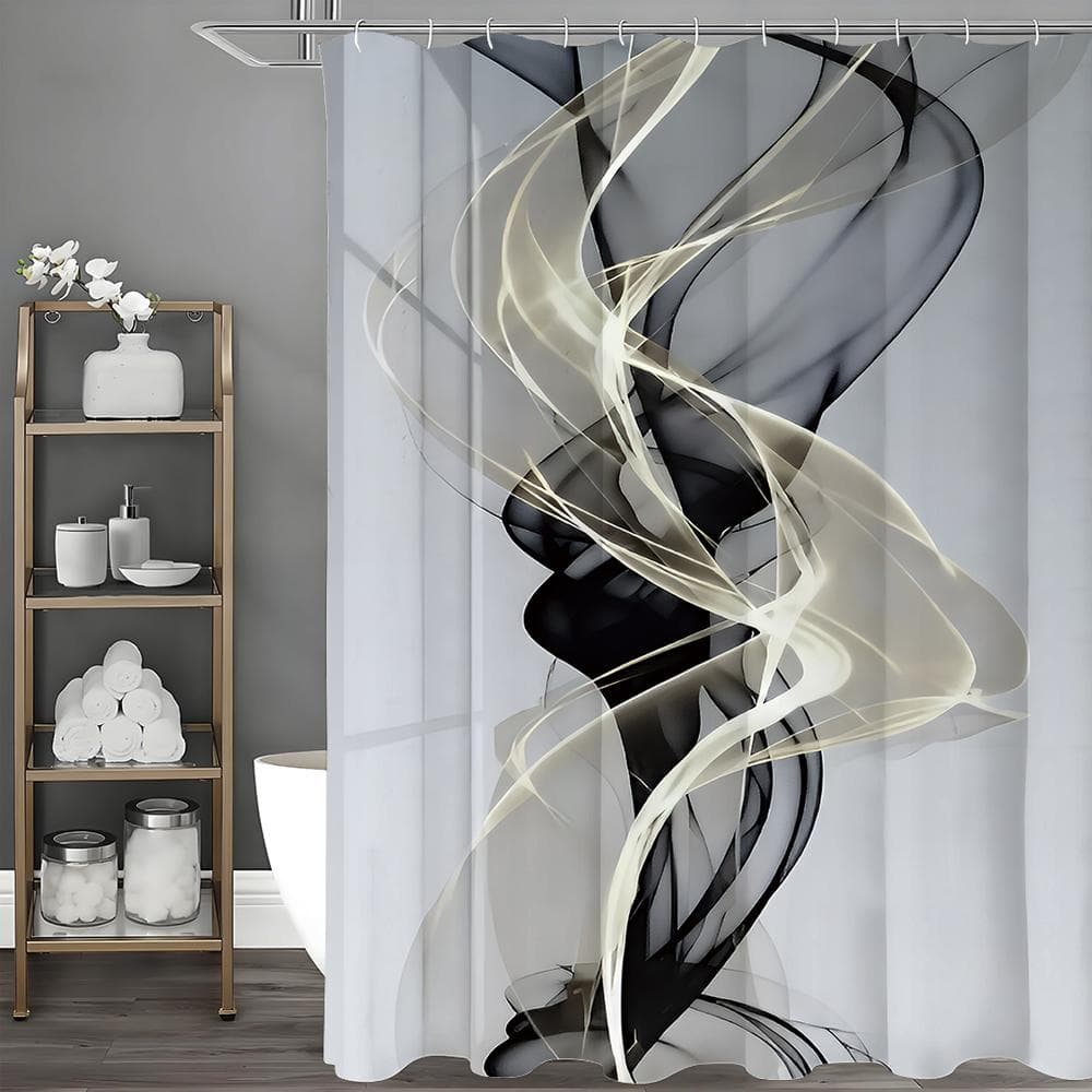 Cortina de Chuveiro Moderna Simples Preto Dourado Fio, Cortina de Chuveiro Decorativa para Banheiro, Cortina de Chuveiro Impermeável com Ganchos
