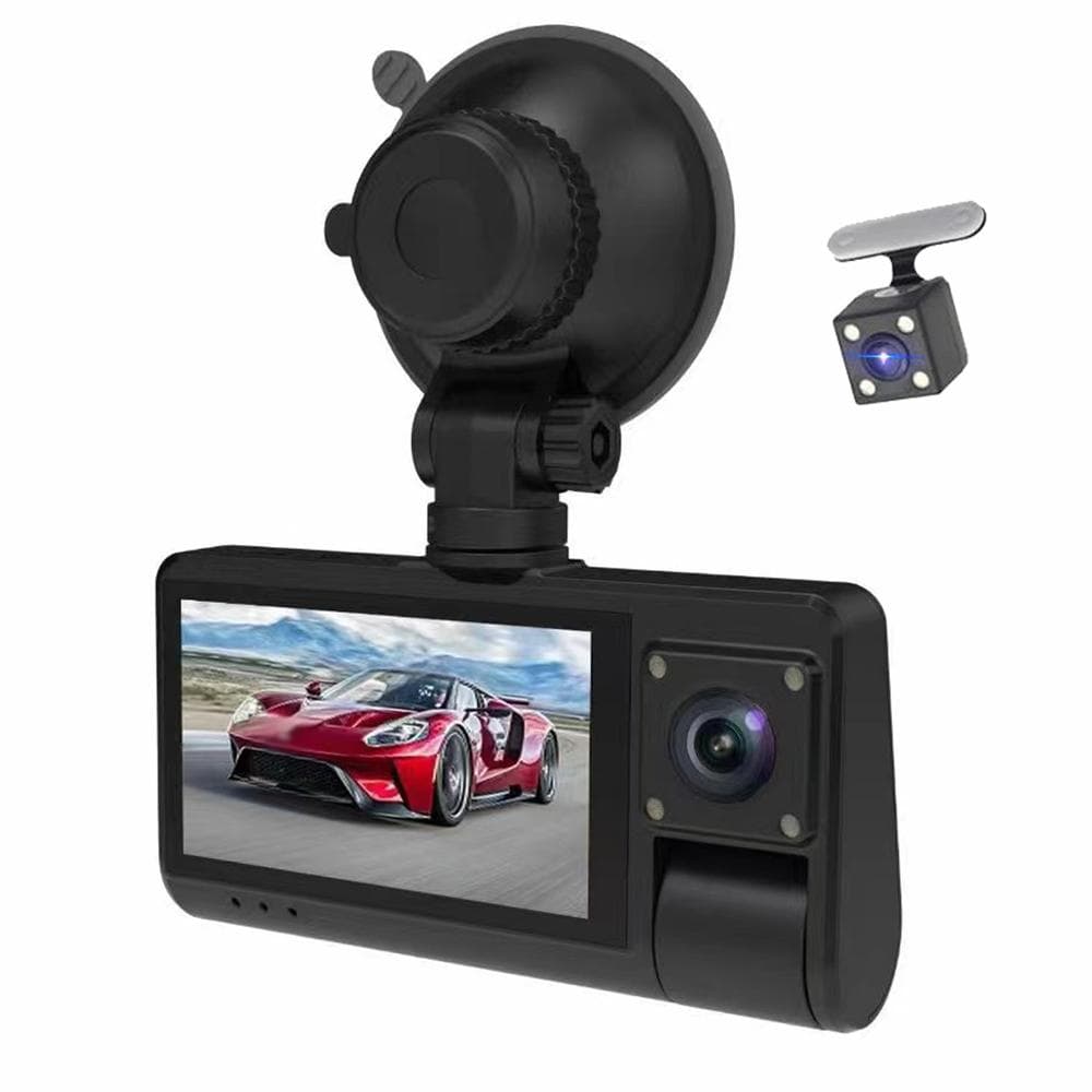 3 Câmeras Dash Cam Tela sensível ao toque Espelho retrovisor transparente para carro Gravação de vídeo para carro Filmadora ampla preto