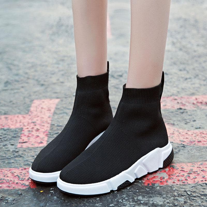 Sapatos Meia Cano Alto Listrados Femininos Plataforma Elástico Macio Slip On Tênis Meia Femininos Sapatos com Solado Grosso Amortecimento Mulher 40