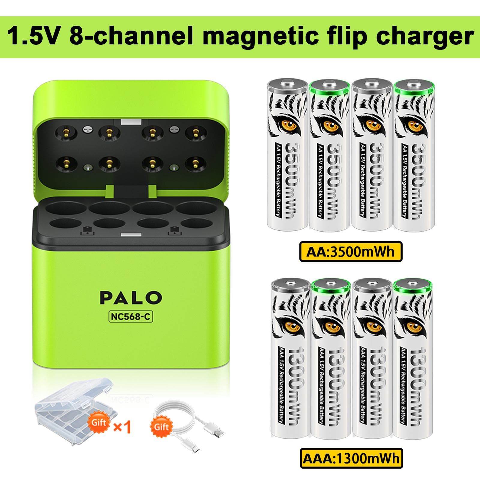 PALO 1.5V AA 3500mWh Bateria Recarregável AAA 1300mWh Baterias de Íon de Lítio Com Carregador de Bateria Inteligente Rápido de 8 compartimentos