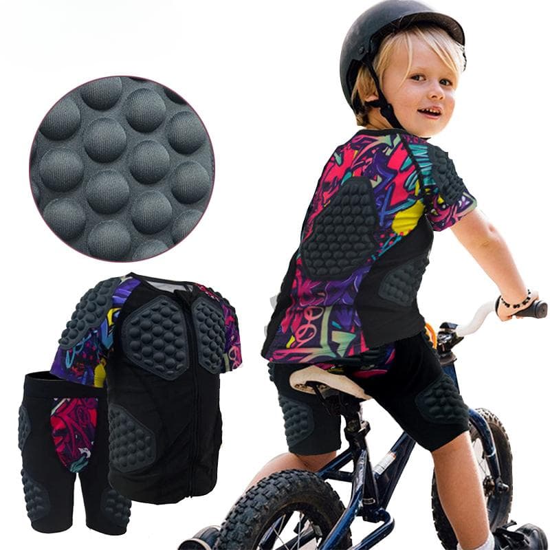 2Pcs/Set Crianças Jovens Acolchoado Protetor Compressão Curto/Manga Longa Camisa Hip Pad Shorts para Futebol Basquete Snowboard preto