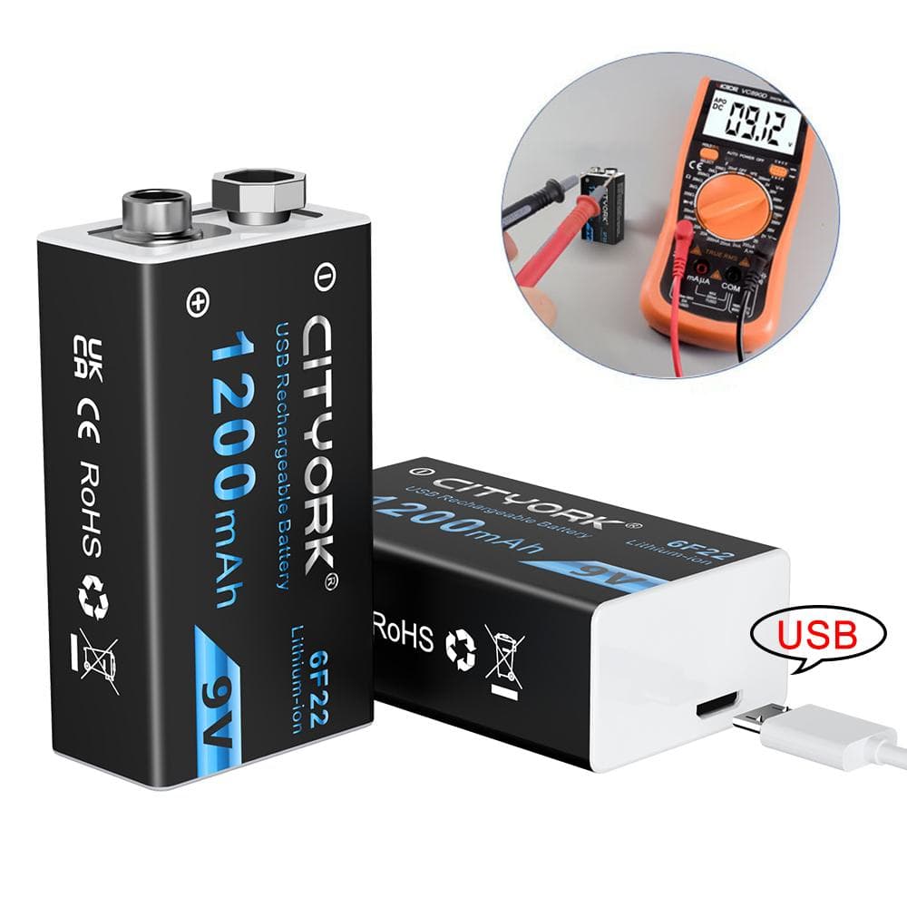 Bateria recarregável usb de 9v, 9v, 1200mah, 6f22, bateria de íon-lítio, baterias usb para multímetro, detector de metais, guitarra elétrica