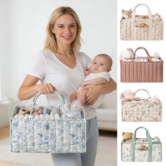 Cesta de Tecido Floral Acolchoada para Fraldas Cesto de Armazenamento Floral Porta-Fraldas Floral para Bebê com Alças e Divisórias Removíveis para