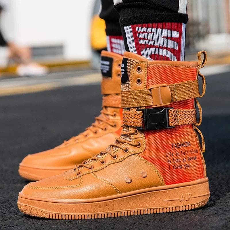 Botas estilo punk para homens, casal, streetwear, fivela, alça, designers, sapatos casuais, plataforma, tênis masculinos, sapatos para homens cm