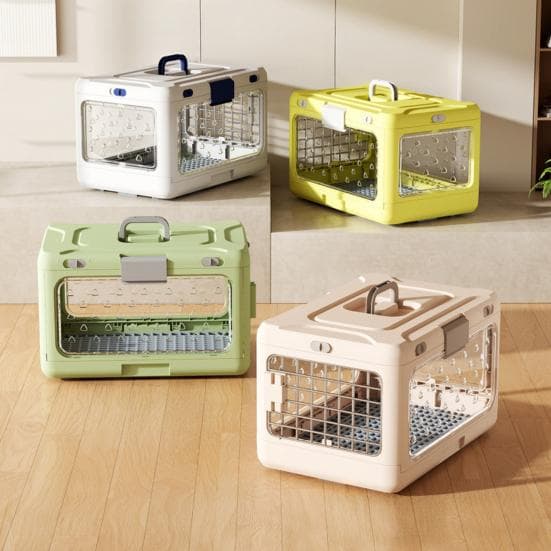 Transportadora de Viagem Dobrável para Animais de Estimação Transportadora Rígida de Plástico para Gatos com Tapete Higiênico Grade de Malha