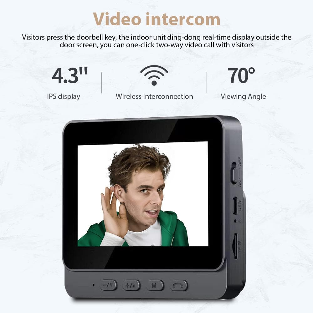 Campainha de intercomunicação visual sem fio com tela IPS de 4,3 polegadas 2.4G com tela, Smart sem fio preto
