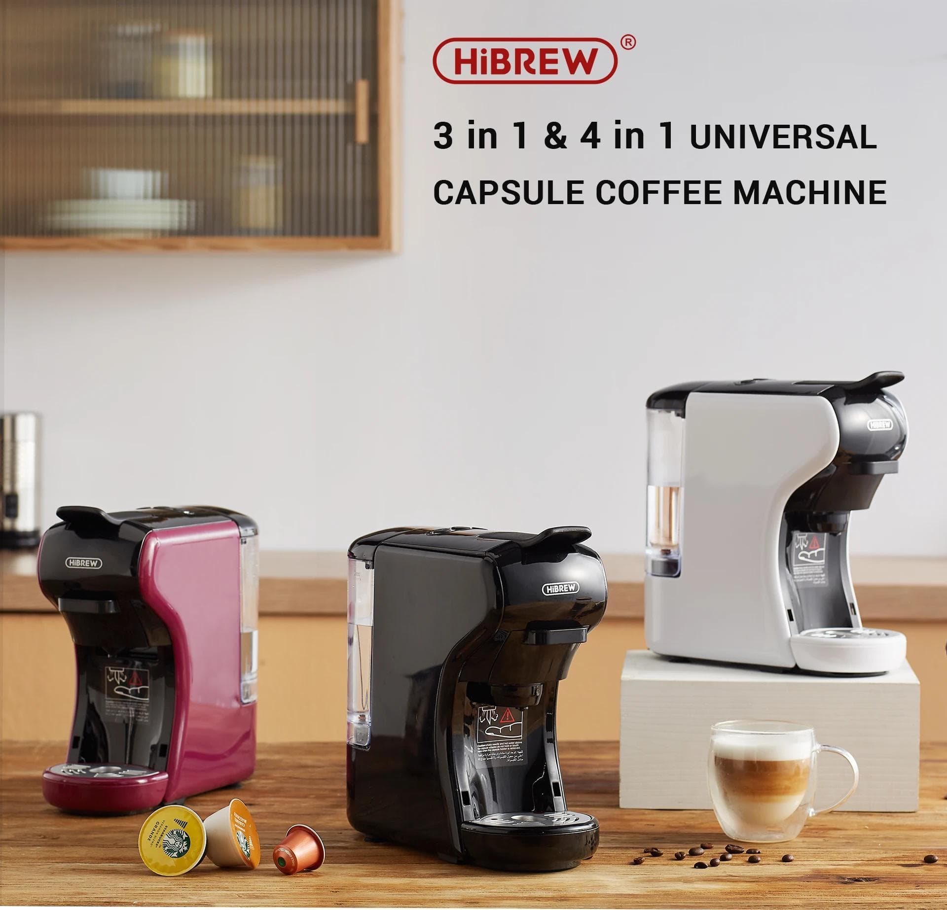 Máquina de Café HiBREW 19 Bar 4 em 1 Quente & Frio Múltiplas Cápsulas Espresso Cafeteira Pod Máquina de Café Extração Dupla Dolce Leite