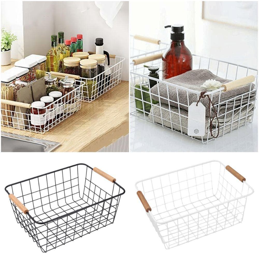Cesta Retangular de Ferro com Arame Recipiente de Metal para Diversos Para Banheiro Cozinha branco