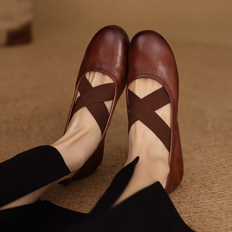 Krazing Pot Pele de Vaca Moda Primavera Outono Planas com Sapatos de Bico Redondo para Mulheres Bailarina Rasteirinhas cm
