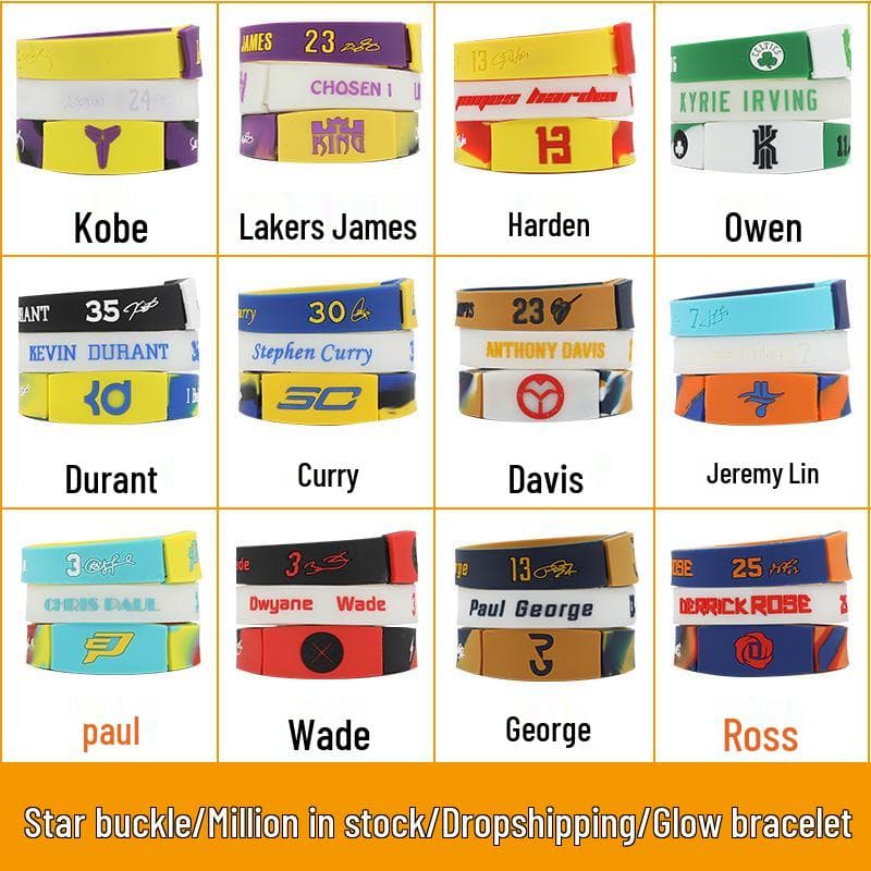 Pulseira de Silicone Luminosa da NBA: Curry, Durant, James, Edição Irving, 20cm Fecho de Pressão.