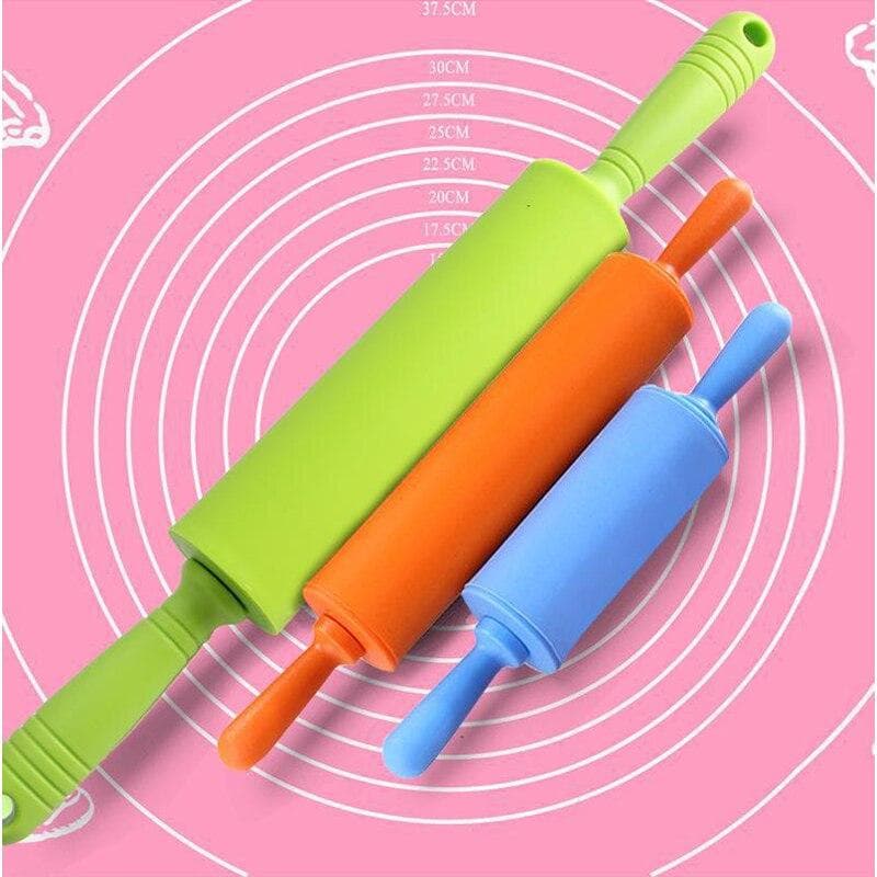 Rolo de massa com cabo de plástico, antiaderente, silicone, amassar, pele de açúcar, macarrão, bolo, ferramentas de cozimento, rolo de massa
