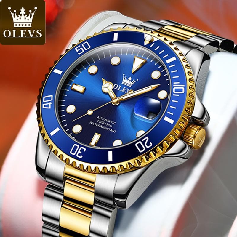 Olevs 6650 com caixa de presente luxo verde água fantasma relógio mecânico automático à prova dwaterproof água relógio masculino