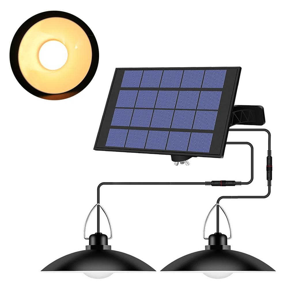 Luz pendente movida a energia solar com painel ajustável, sensor de iluminação liga/desliga automática IP65, resistente à água branca morna