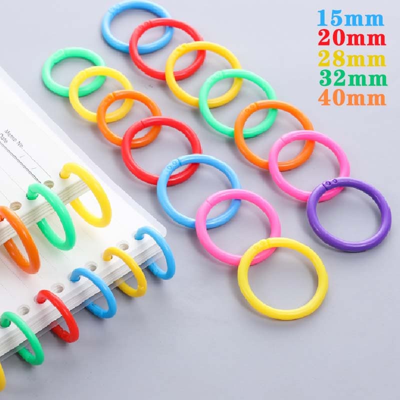 50 peças 15/20/28/32/40 mm fichário de plástico faça você mesmo álbuns círculo folhas soltas aros de abertura material de encadernação de