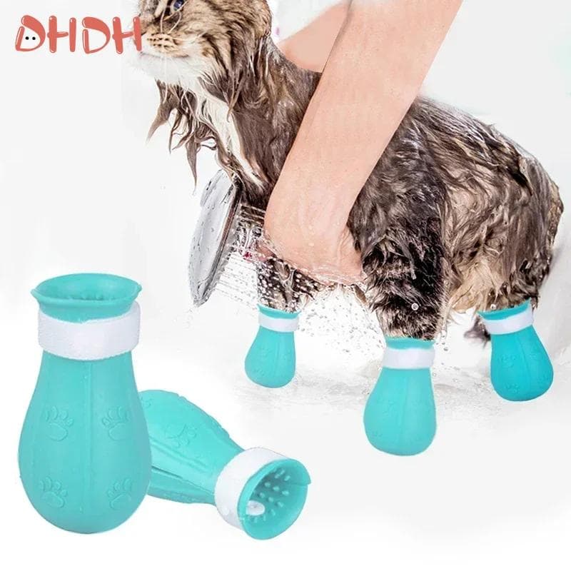 Protetor de garras de gato, sapatos anti-arranhões para banho de gatos, botas de banho ajustáveis para animais de estimação, capa para unhas de