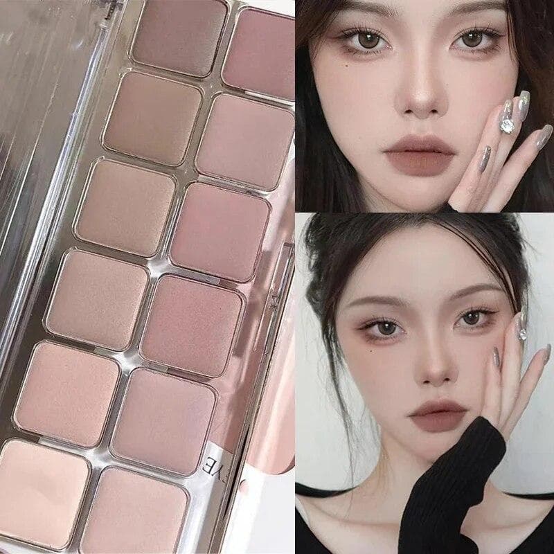 Paleta de sombras de baixa saturação, 12 cores, todas foscas, chá coreano, damasco, maquiagem diária, sombras de longa duração