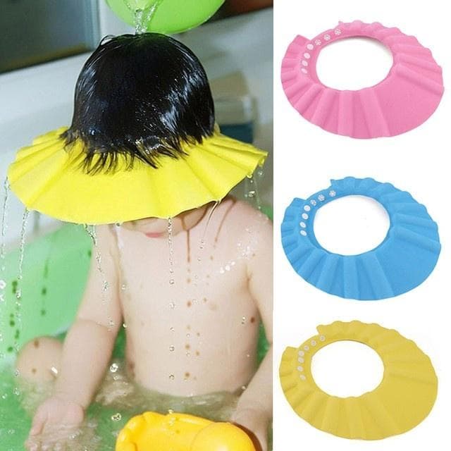 Touca de banho ajustável macia para bebês e crianças, shampoo à prova d'água, chapéu, viseira solar cor-de-rosa