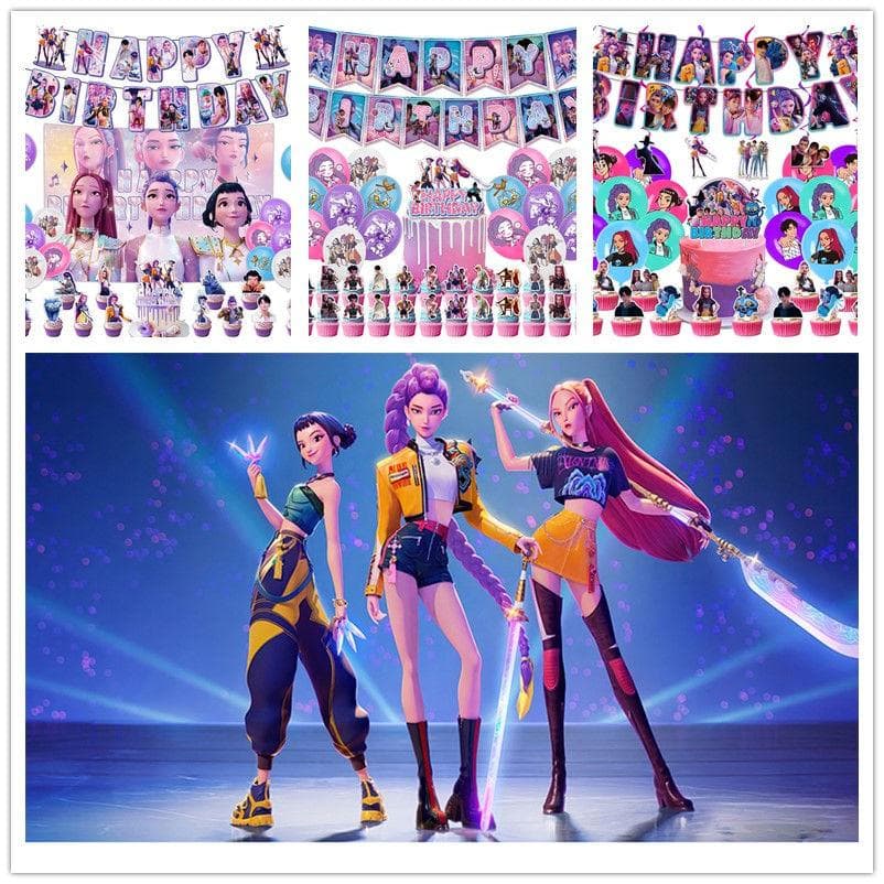 Caçadores de Demônios Conjunto de Talheres Descartáveis para Festa Louça Banners Balões Decoração de Aniversário Suprimentos para Festa Anime