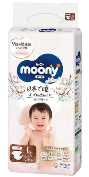 Fraldas Moony Natural L 9-14kg 38 unidades