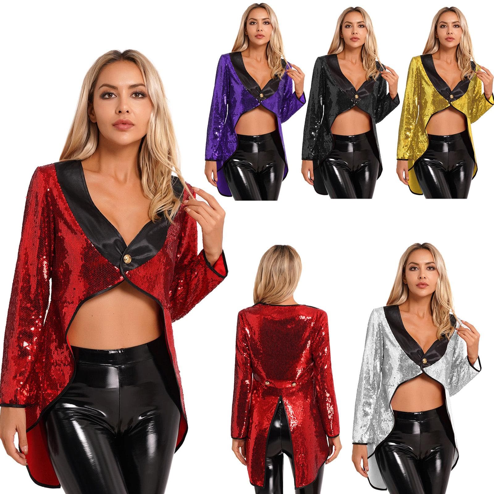 Vestido de Mágico Feminino para Halloween Jaqueta Cauda de Circo Brilhante Lantejoula Smoking Roupa Exterior cm ouro