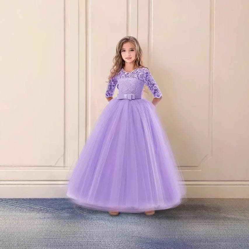 Saia Rodada com Laço Transfronteiriça para Meninas Vestido para Florista para Casamentos e Festas cm cor-de-rosa