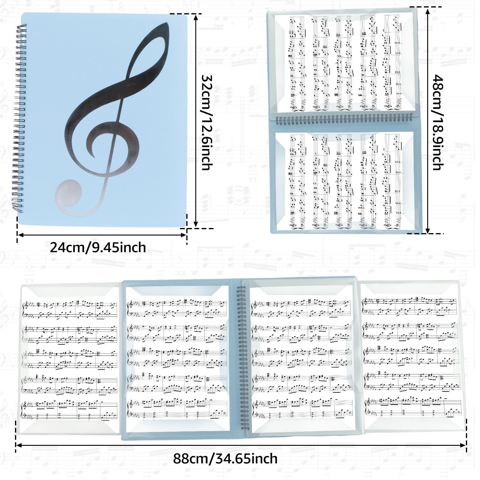 Pasta para Partituras 4 Páginas Expansível Binder para Partituras de Piano Elegante Organizador Espiral para Partituras Tamanho A4 Escrevível Pasta