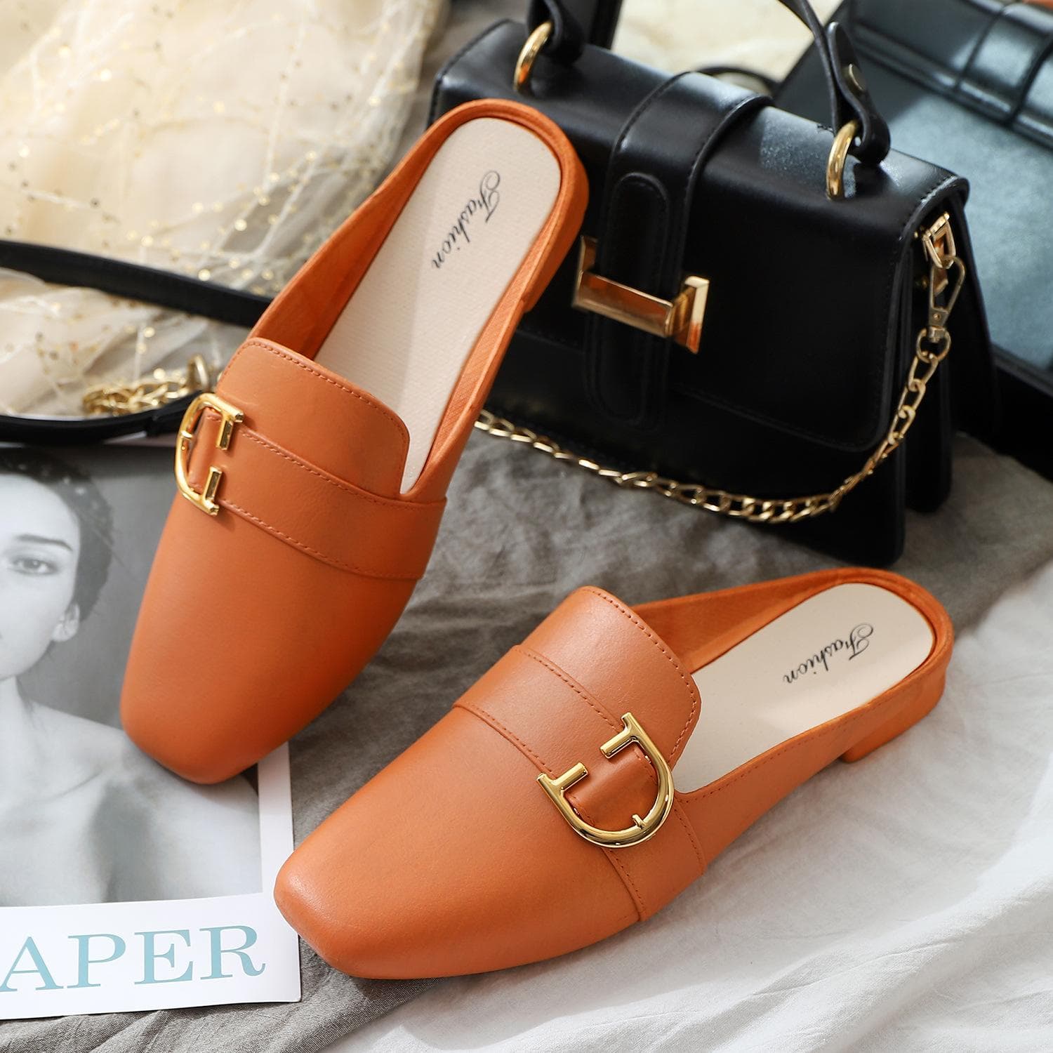 Moda 2025 Meias Pantufa Femininas Casual Bolsa Cabeça Fivela Cor Sólida Sapatos de Uma Sola Sandálias de Pedal Único Pantufas de Exterior cm verde
