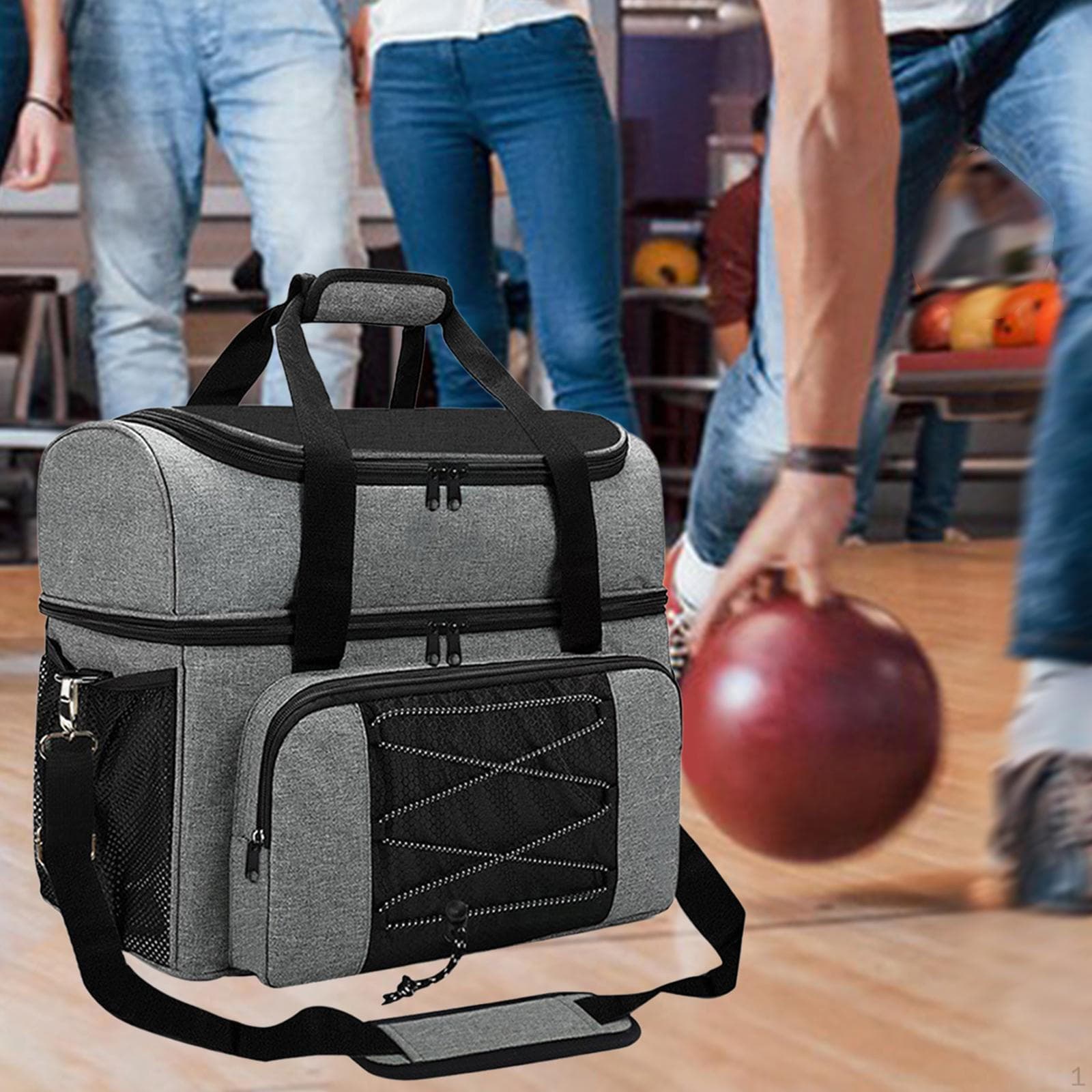 Bolsa de boliche com compartimento para sapatos para mulheres e homens, bolsa dupla portátil resistente, preto