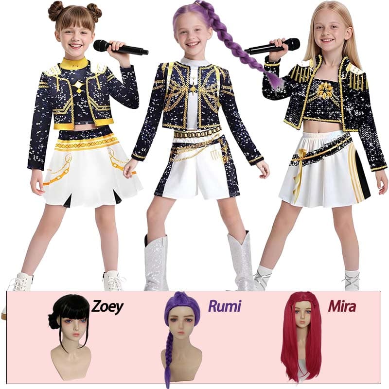 Anime Demônio Rumi Zoey Mira Fantasias de Cantora para Meninas Caçadores Roupas de Apresentação de Palco Halloween Kpop Cosplay Uniforme Conjunto