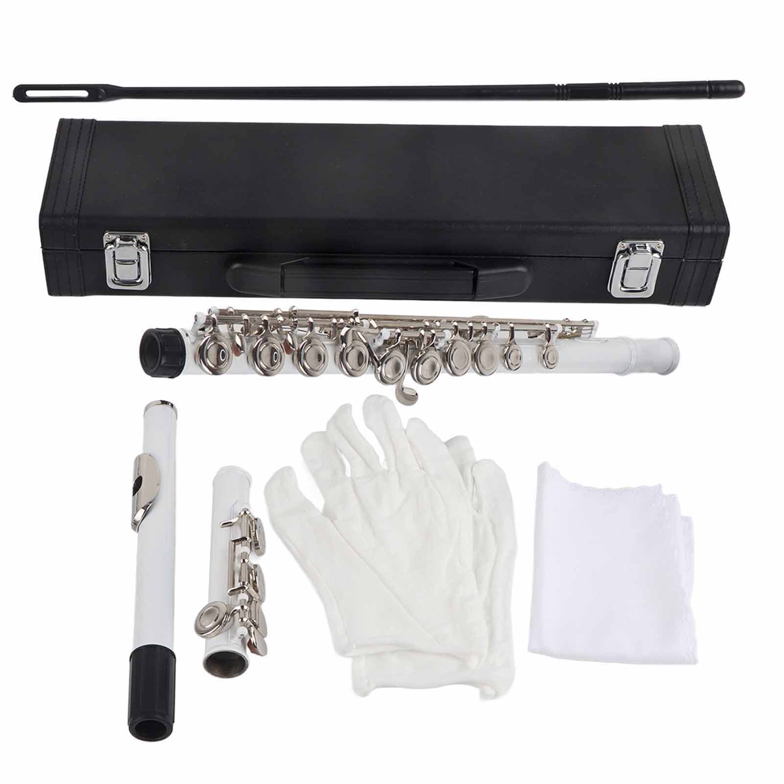 Kit para iniciantes em flauta de latão com 16 furos e chave C LADE, estojo de armazenamento, pano de limpeza e luvas (branco)