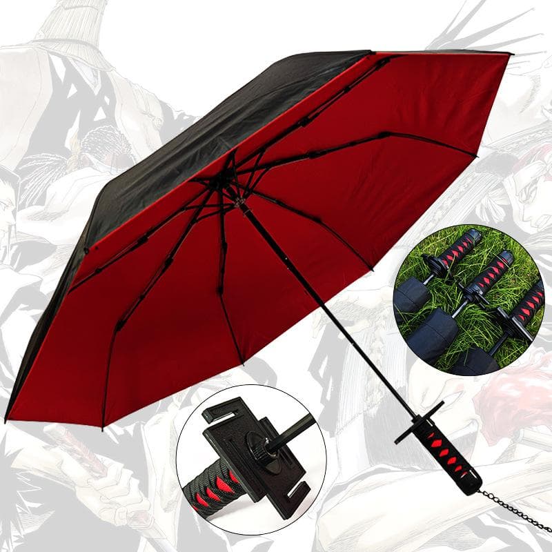 Katana de Kamado Tanjirou Guarda-chuva Ensolarado Chuvoso 3 Dobras 8 Varetas Prova de Chuva Cabo de Espada Japonesa Guarda-chuva Protetor Solar