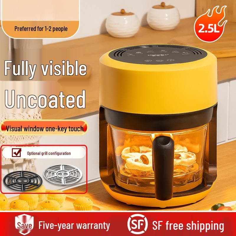 Mini Air Fryer de Vidro Transparente Lwell para 1-2 Pessoas - Fritadeira Elétrica Sem Óleo para Batatas Fritas
