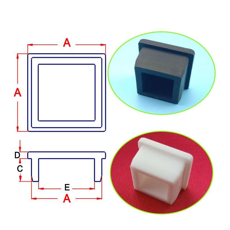 Tampas de extremidade de borracha de silicone quadradas, plugues de vedação tipo T macios, tubo de inserção de tubo, rolha de mesa, cadeira,