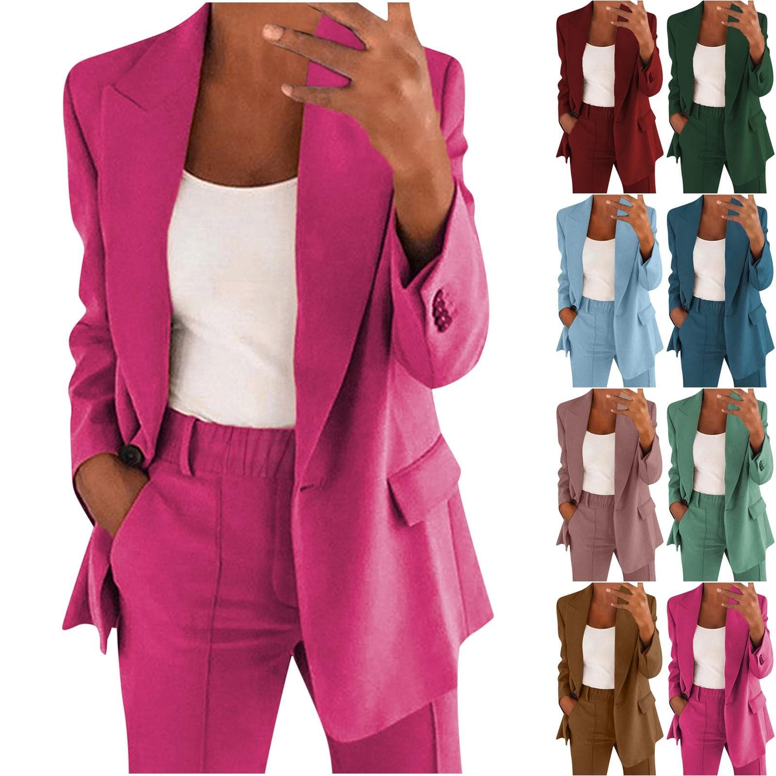 Feminino casual manga comprida cor sólida lapela cardigan terno jaqueta calças terno cm verde clara