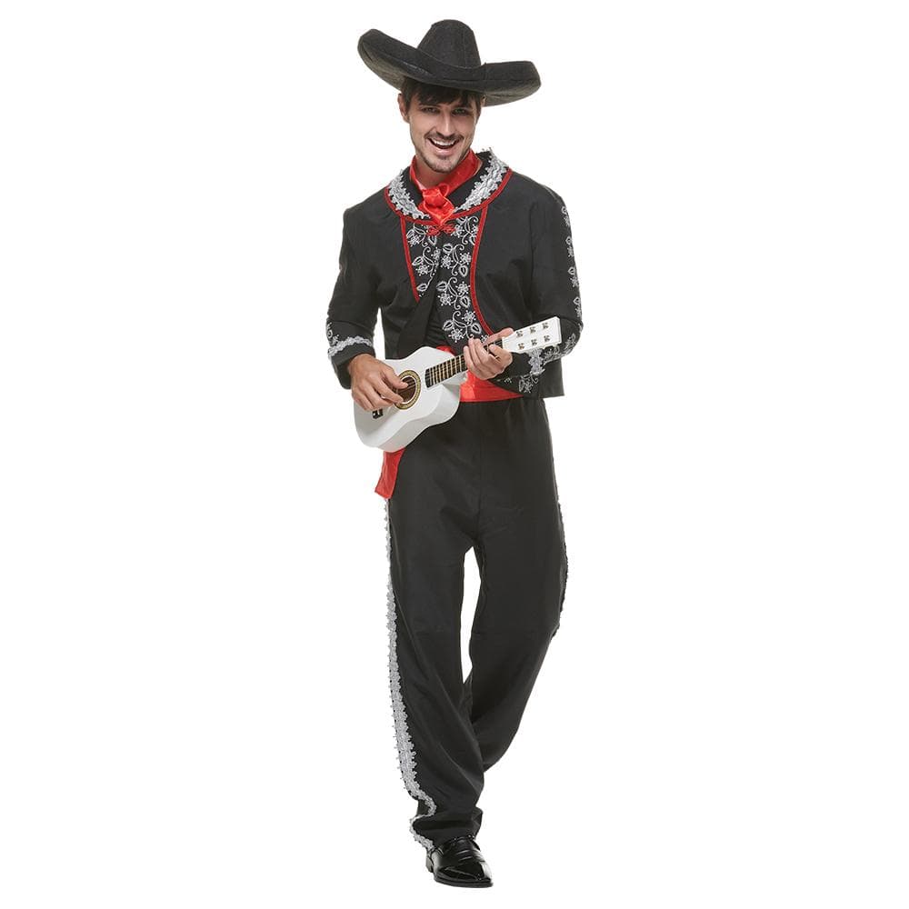 Traje mariachi masculino adulto tradicional dia dos mortos traje halloween cosplay outfit cm preto