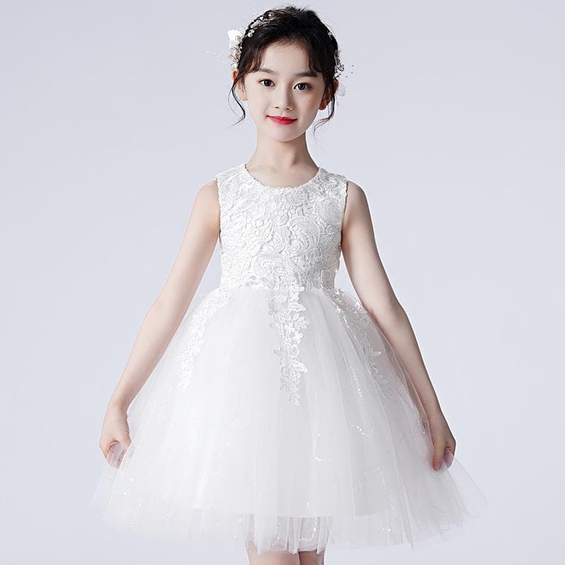 Vestido de Princesa para Meninas Verão Flores Bordado Cauda Longa Vestido para Casamento e Recital de Piano 2-8 Anos Tule Festa Concurso Fantasia