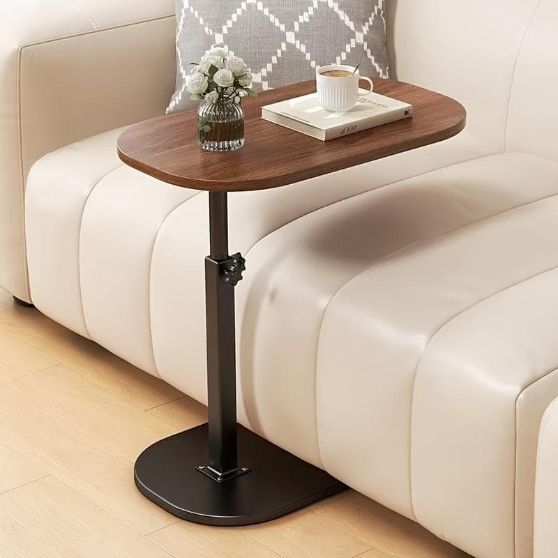 Mesa de lanche versátil com altura ajustável - Estrutura de metal preta elegante com tampo de madeira, mesa lateral de sofá portátil para uso em