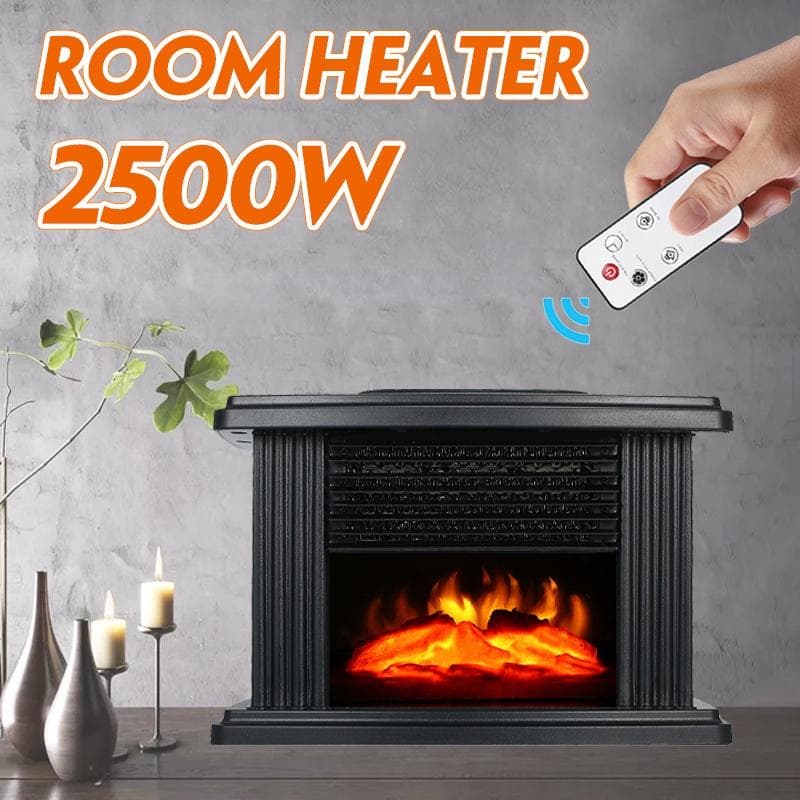 Aquecedor de lareira elétrica 1000W com controle remoto Lareira Decoração de chama elétrica Aquecedor portátil de espaço interno