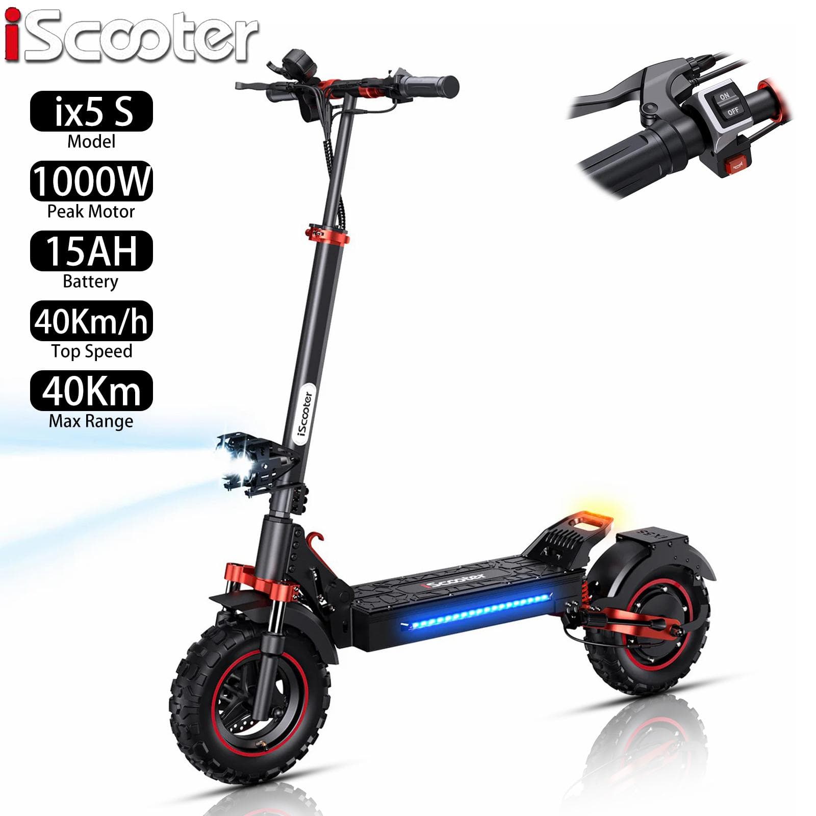Trotineta Elétrica Adulto iScooter ix5S 11  Motor 1000W Trotineta Elétrica Dobrável Velocidade Máxima 45Km/h 48V 15AH Autonomia 45Km Carga 150KG