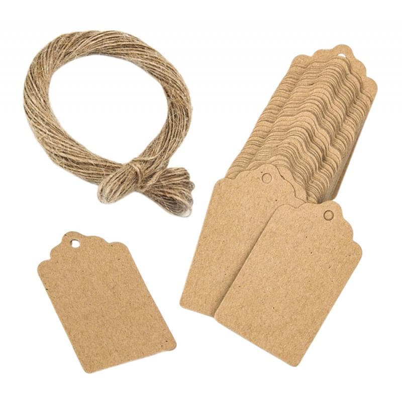100x etiquetas de papel kraft em branco para flores, etiquetas para festa de casamento, natal, corda de 20m castanho