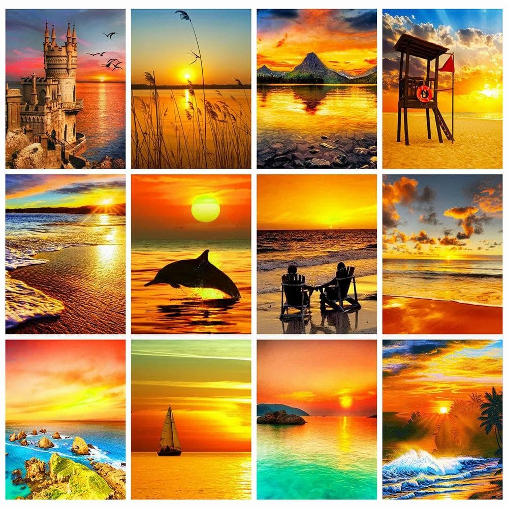 Kit de pintura de diamante paisagem pôr do sol diamante bordado ponto cruz imagens de strass decoração de mosaico cinzento escuro