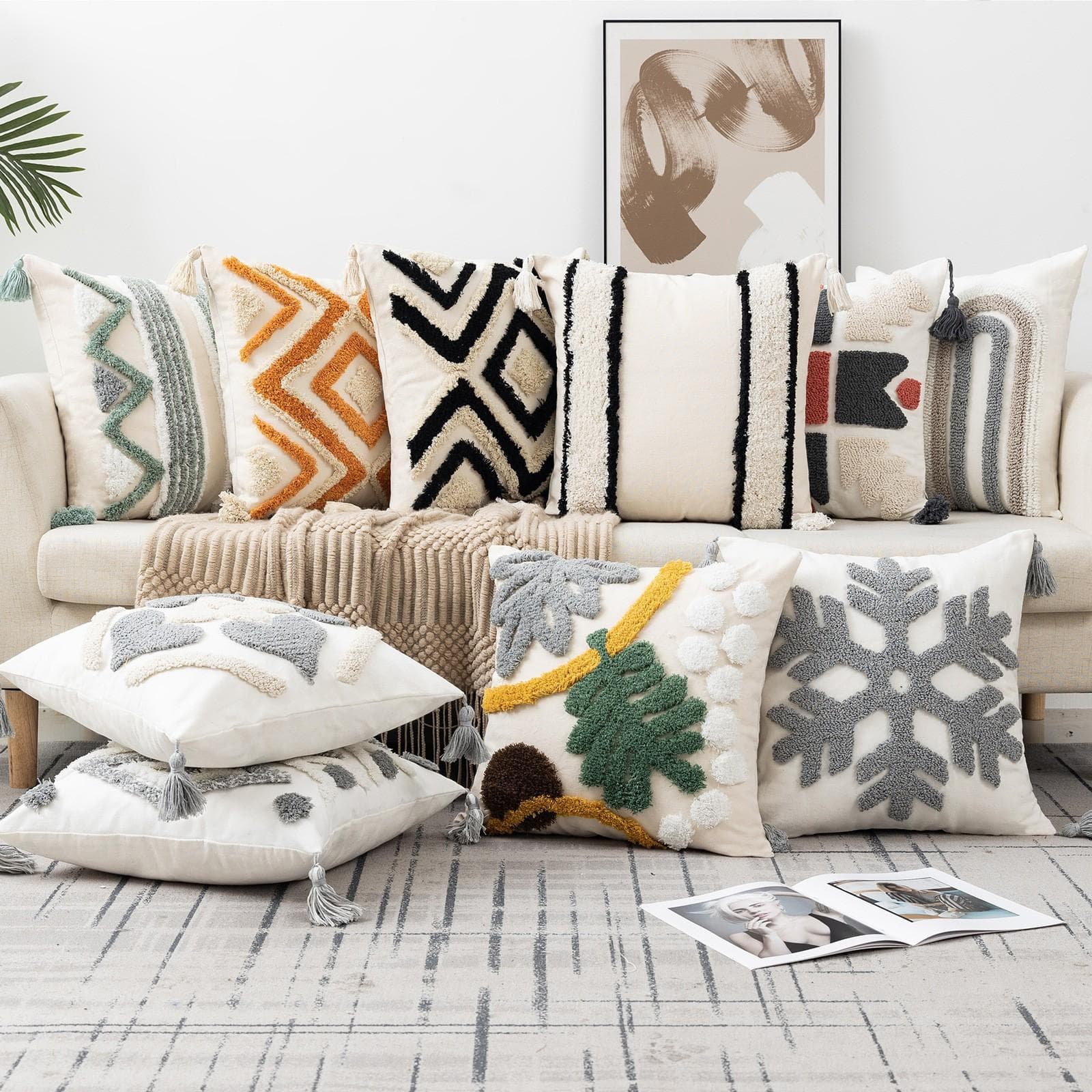 Almofada Estilo Boêmio Ins Nórdico com Franjas Estilo Étnico Marroquino Almofada de Sofá Almofada para Sala de Estar