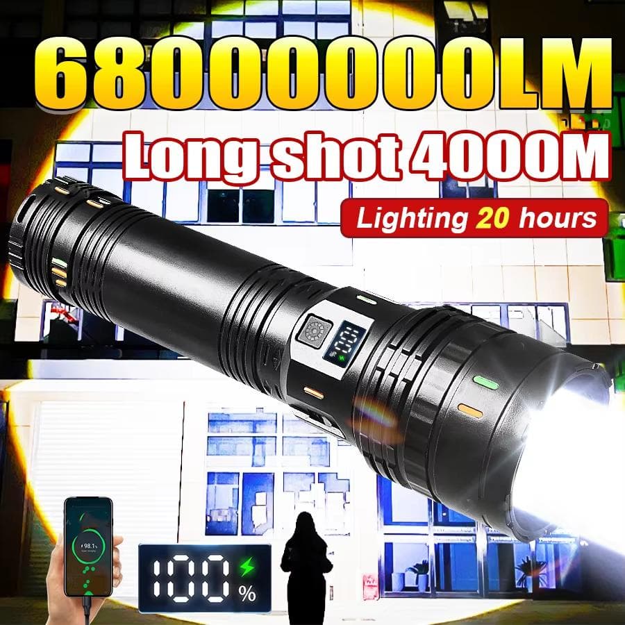 680000LM Lanterna LED Mais Potente Luz Forte 2000M Lanterna Luz Tipo-c Recarregável Lanternas LED Acampamento Lâmpada de Pesca